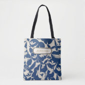 Antiek,  boek, vogels, blauw, lees graag tote bag (Voorkant)