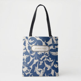 Antiek, boek, vogels, blauw, lees graag tote bag