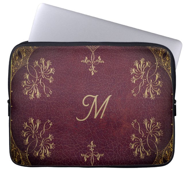 antiek boekbinding - lederen look laptop sleeve (Voorkant)