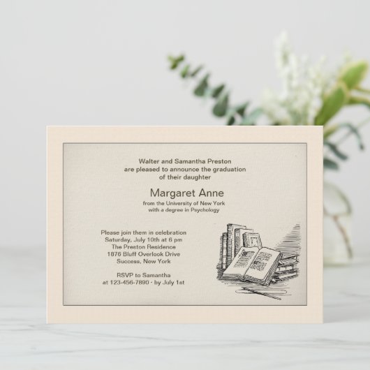 Antiek Boeken Afstuderen Uitnodiging (Staand voorkant)