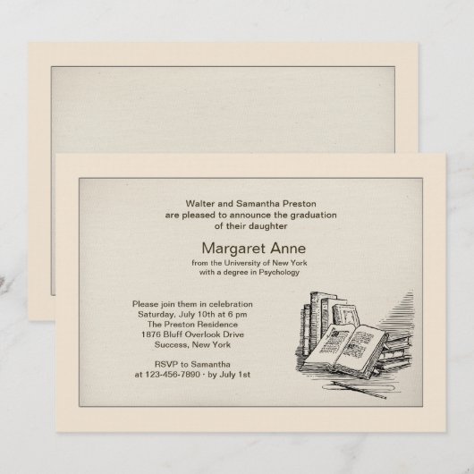 Antiek Boeken Afstuderen Uitnodiging (Voorkant / Achterkant)