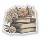 Antiek boeken en bloemen waterdicht sticker (Voorkant)