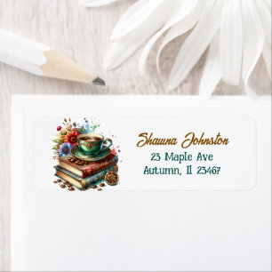 Antiek boeken en  koffiebeker etiket