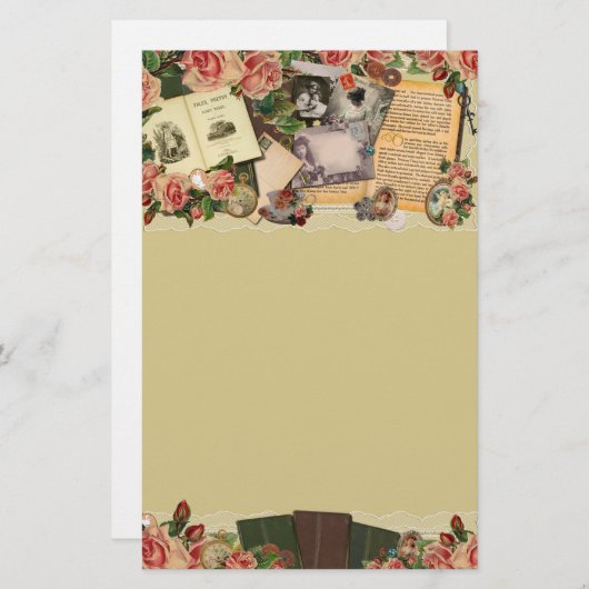 Antiek Boeken en Rozen Collage Briefpapier (Voorkant / Achterkant)