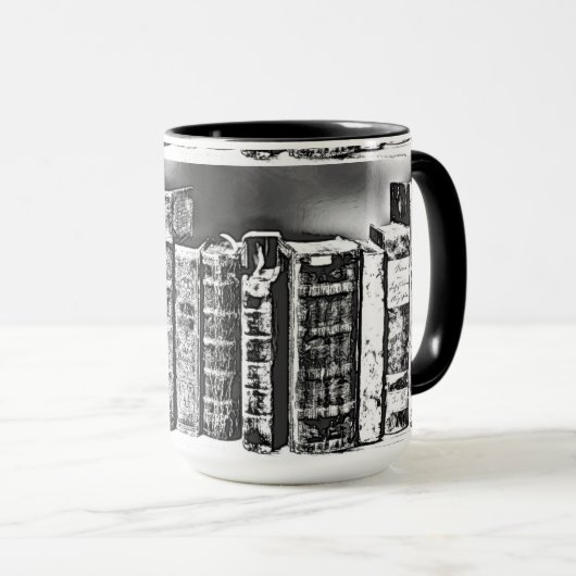 Antiek boeken op de Mok van de Shelf Coffee (Voorkant rechts)
