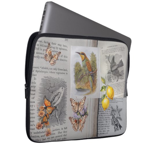 Antiek boeken, Vogels en Vlinders Laptop Sleeve (Voorkant Rechts)