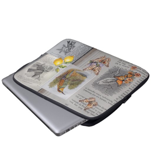 Antiek boeken, Vogels en Vlinders Laptop Sleeve (Voorkant onderkant)