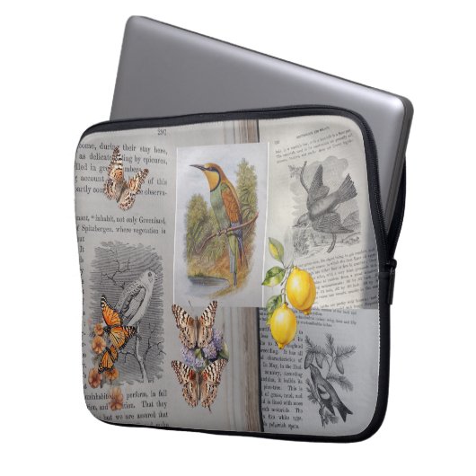 Antiek boeken, Vogels en Vlinders Laptop Sleeve (Voorkant Links)