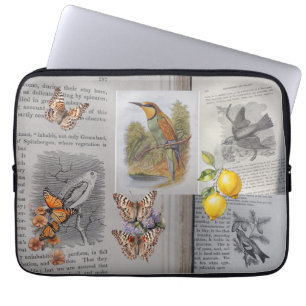 Antiek boeken, Vogels en Vlinders Laptop Sleeve