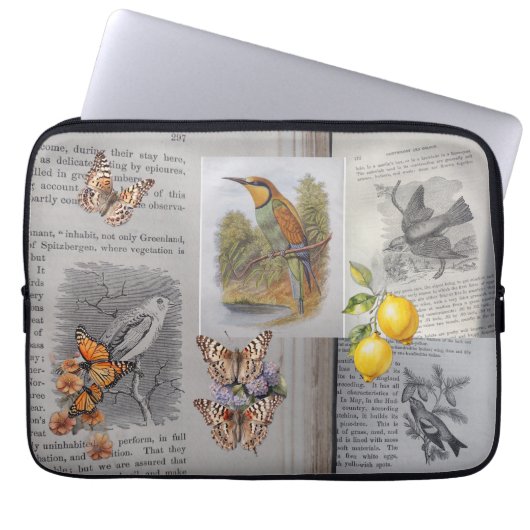 Antiek boeken, Vogels en Vlinders Laptop Sleeve (Voorkant)