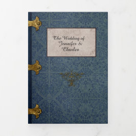 Antiek boekenfeiale tale bruiloft foto van tri-Fol Drieluik Uitnodiging