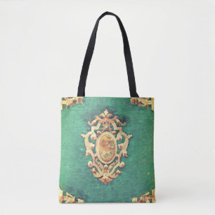 Antiek boekenschaar en groen elegant Victoriaans Tote Bag