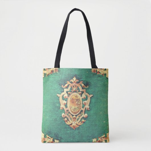 Antiek boekenschaar en groen elegant Victoriaans Tote Bag (Voorkant)