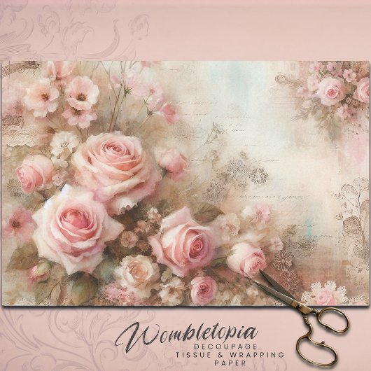 Antiek boeket van roze pastel Rozen decoupage Tissuepapier