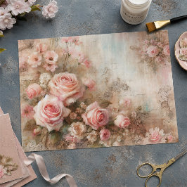 Antiek Boeket Van Roze Pastelrozen Decoupage Tissuepapier