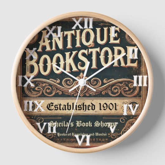 Antiek boekhandel wandklok (Voorkant)