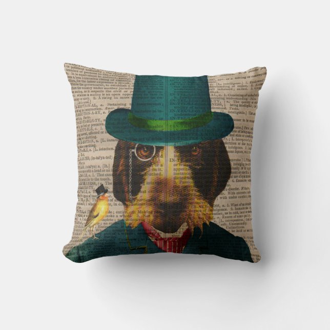 Antiek boekpagina Wirehaered Griffon Dog Pillow Kussen (Voorkant)