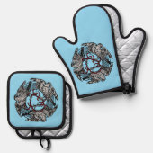 Antiek Boekplaat Drie Hawks William de Morgan Ovenwant & Pannenlap Set (Voorkant / Achterkant)