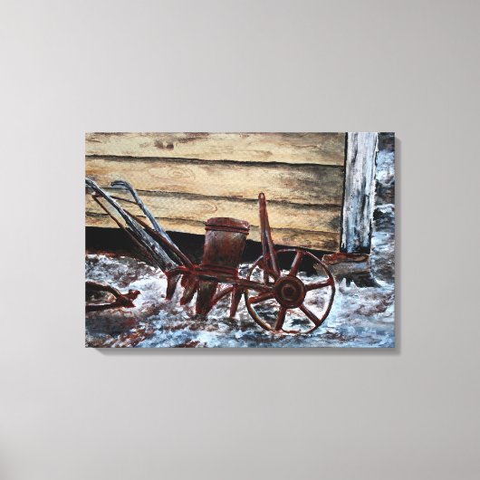 antiek boerderij gereedschap oude  olieverfschilde canvas afdruk (Voorkant)