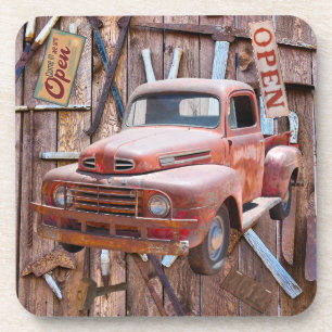  Antiek Boerderij Red Truck Antiek gereedschap Bier Onderzetter