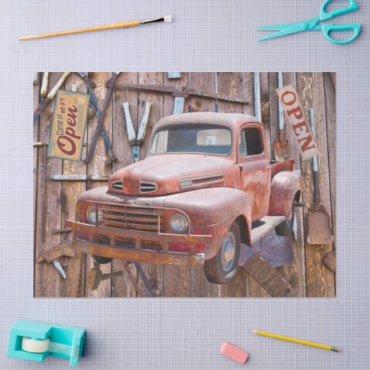  Antiek Boerderij Red Truck Antiek gereedschap Tissuepapier (Craft)