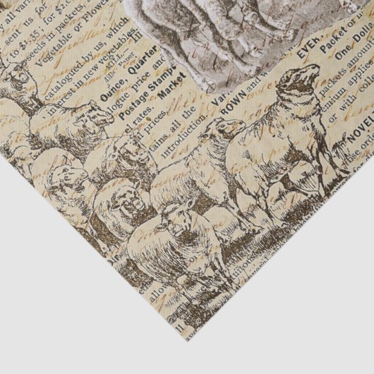 Antiek  boerderijdieren Ephemera Beige Tissuepapier (Detail)