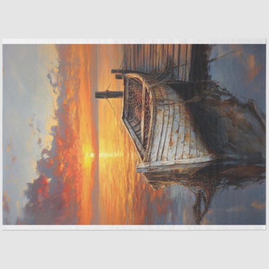 Antiek boot Vist netten bij de Dock Decoupage Tissuepapier (Voorkant)