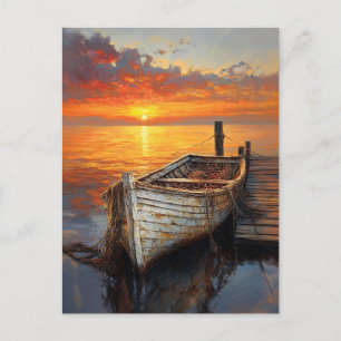 Antiek boot Vist netten bij het dok Briefkaart