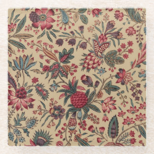 Antiek Borduurwerk Bloem Motief Meubelstof Glazen Onderzetter