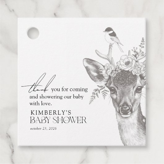 Antiek Bos Dieren Baby shower Dank u Bedankjes Labels (Voorkant)