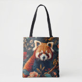 Antiek bos rode panda patroon bloementuin tote bag (Voorkant)