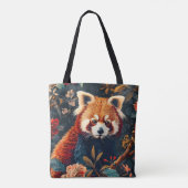 Antiek bos rode panda patroon bloementuin tote bag (Achterkant)