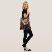 Antiek bos rode panda patroon bloementuin tote bag (Op model)