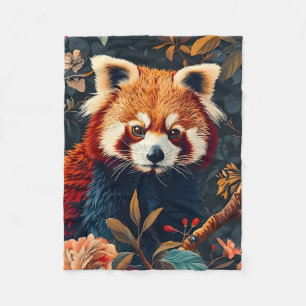 Antiek bos rood panda patroon bloemig tuin fleece deken