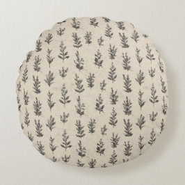 Antiek botanisch kruidenpatroon – Vintage bloemena Rond Kussen