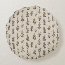 Antiek botanisch kruidenpatroon – Vintage bloemena Rond Kussen