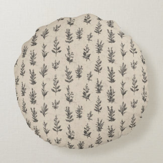 Antiek botanisch kruidenpatroon – Vintage bloemena Rond Kussen
