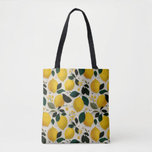 Antiek botanisch naadloos citroenpatroon tote bag
