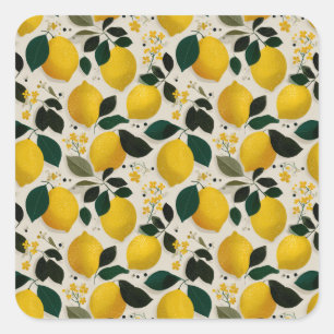 Antiek botanisch naadloos citroenpatroon vierkante sticker