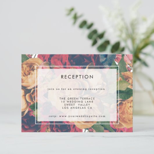 Antiek Botanische Boho Wedding Reception Informatiekaartje (Staand voorkant)