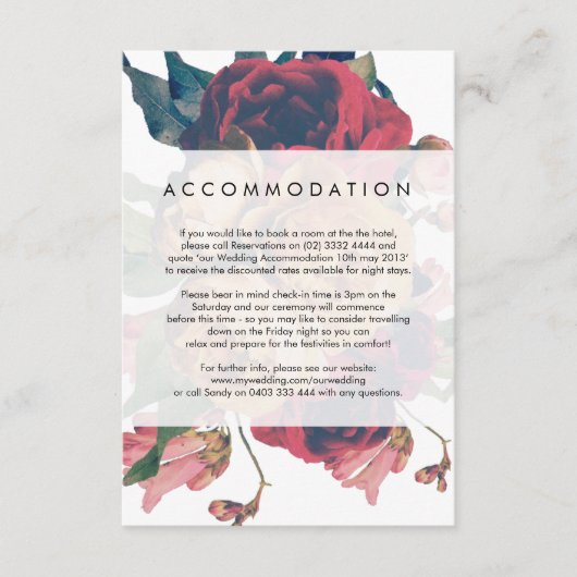 Antiek Botanische Fete Bruiloft Details Informatiekaartje (Voorkant)