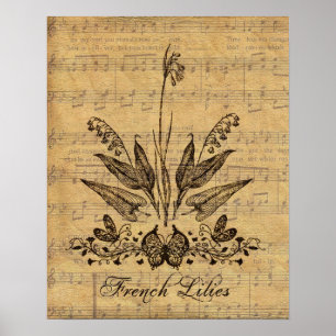 Antiek botanische Franse Lillies Poster