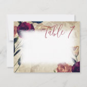 Antiek Bourgondië Beige Rozen Trouwtafel Nummer Notitiekaartje (Voorkant)