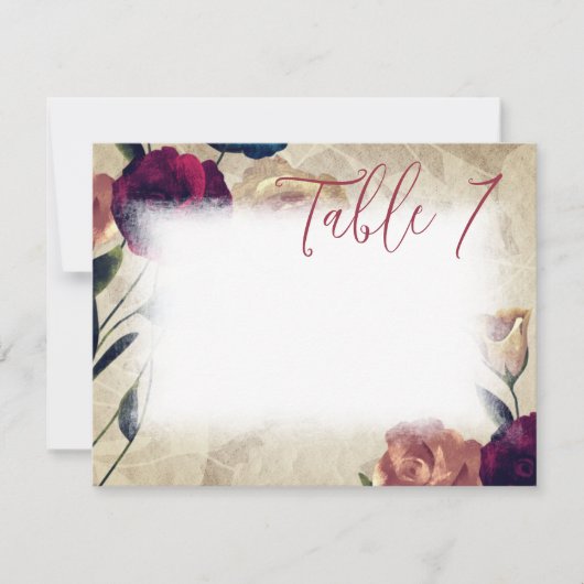 Antiek Bourgondië Beige Rozen Trouwtafel Nummer Notitiekaartje (Voorkant)
