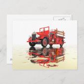 Antiek brandweermotor briefkaart (Voorkant / Achterkant)