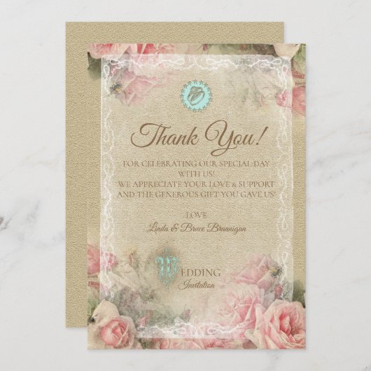 Antiek brief - Hartelijk dank Bedankkaart (Voorkant / Achterkant)