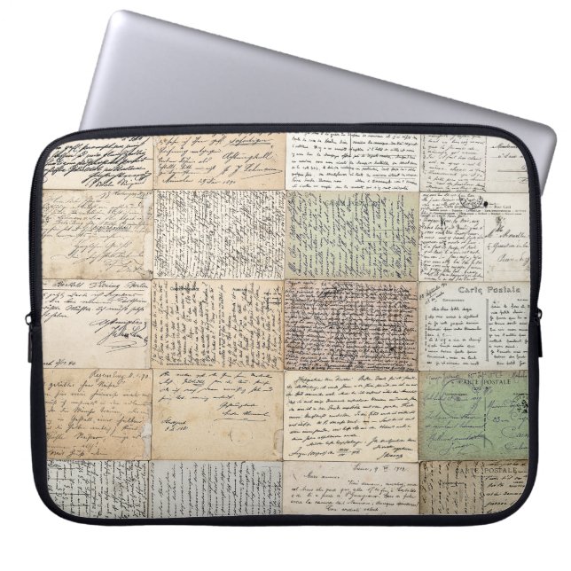 Antiek Briefkaarten Franse  achtergrond Laptop Sleeve (Voorkant)