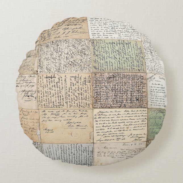 Antiek Briefkaarten Franse  achtergrond Rond Kussen (Voorkant)