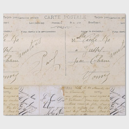 Antiek  Briefkaarten handschrift Cadeaupapier (Vlak)