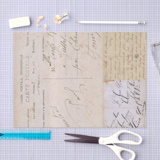 Antiek  Briefkaarten handschrift Tissuepapier (Craft)